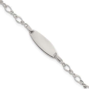 Sterling Silver Polished Fancy Link 5 inch with 1 inch Extension Childrens ID Bracelet