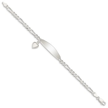 Sterling Silver ID with Heart Figaro Link Bracelet — alternate view