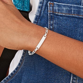 Sterling Silver Engraveable Childrens ID on Figaro Link Bracelet — alternate view