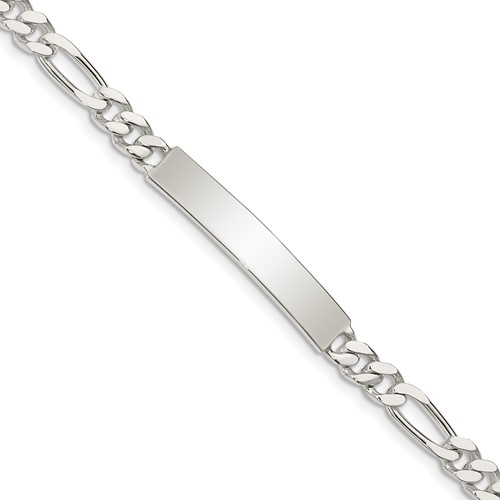 Sterling Silver Polished Engraveable Figaro Link ID Bracelet