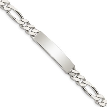 Sterling Silver Polished Engraveable Figaro Link ID Bracelet