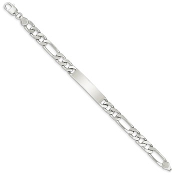 Sterling Silver Rhodium-plated Engraveable Figaro Link ID Bracelet — alternate view