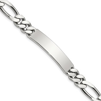 Sterling Silver Polished Engraveable Figaro Link ID Bracelet