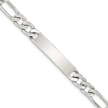 Sterling Silver Rhodium-plated Engraveable Figaro Link ID Bracelet