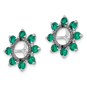 Sterling Silver Rhodium Created Emerald & Black Sapphire Earring Jacket — alternate view