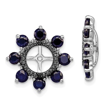 Sterling Silver Rhodium Created Sapphire & Black Sapphire Earring Jacket