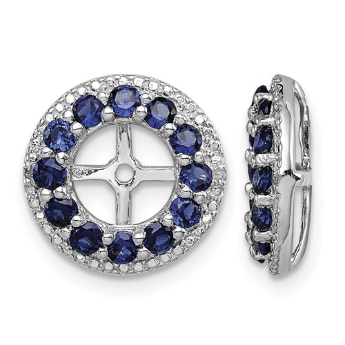 Sterling Silver Rhodium Diam. & Created Sapphire Earring Jacket