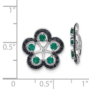 Sterling Silver Rhodium Created Emerald & Black Sapphire Earring Jacket — alternate view