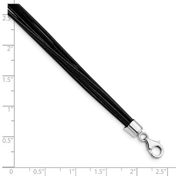 Sterling Silver Rhodium-plated 16inch Black Multi-Cord Leather Necklace — alternate view