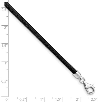 Sterling Silver Rhodium-plated 16inch 3mm Black Leather Necklace — alternate view