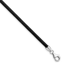 Image of Sterling Silver Rhodium-plated 16inch 3mm Black Leather Necklace