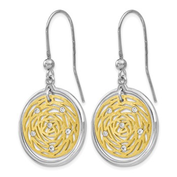 Leslie's Sterling Silver Gold-tone Scratch-finish CZ Dangle Earrings — alternate view