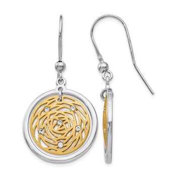 Leslie's Sterling Silver Gold-tone Scratch-finish CZ Dangle Earrings