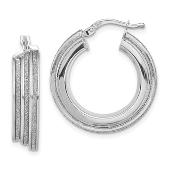 Leslie's Sterling Silver Polished Glitter Infused Round Hoop Earrings