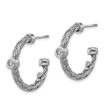 Leslie's Sterling Silver Polished Woven CZ Hoop Earrings — alternate view