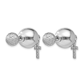 Leslie's Sterling Silver Rhodium-plated CZ Cross Front and Back Earrings — alternate view