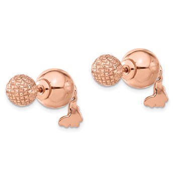 Leslie's Sterling Silver Rose Gold-plated Butterfly Diamond-cut Ball Dangle Earrings — alternate view
