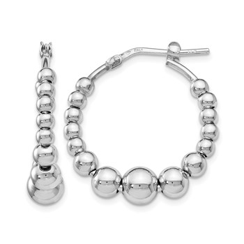 Leslie's Sterling Silver RH-plated Polished Beaded Hoop Earrings