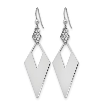Leslie's Sterling Silver RH-plated Polished Crystal Diamond Shape Dangle Ea — alternate view