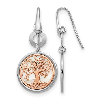 Leslie's Sterling Silver & Rose-tone MOP Tree of Life Dangle Earrings