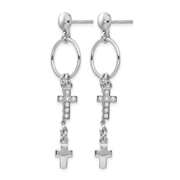 Leslie's Sterling Silver Rhodium-plated CZ Cross Dangle Earrings — alternate view