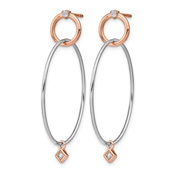 Leslie's Sterling Silver Rose Gold-plated Rhd-plat CZ Post Dangle Earrings — alternate view