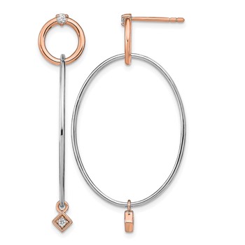 Leslie's Sterling Silver Rose Gold-plated Rhd-plat CZ Post Dangle Earrings