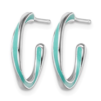 Leslie's Sterling Silver Rhodium-plated Aqua Enameled Hoop Earrings — alternate view