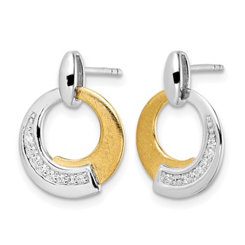 Leslie's Sterling Silver Rh-p and Gold-plated CZ Brushed Dangle Earrings — alternate view