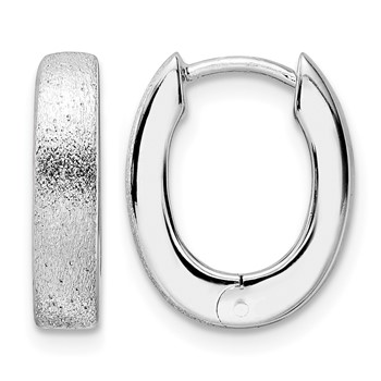 Leslie's Radiant Essence SS Rhod-plated D/C Brushed Oval Hoop Earrings