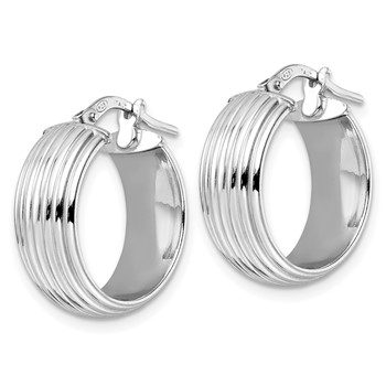Leslie's Sterling Silver Rhod-plated Polished Grooved Hoop Earrings — alternate view