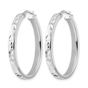 Leslie's Sterling Silver Rhod-plated Polished D/C Oval Hoop Earrings — alternate view