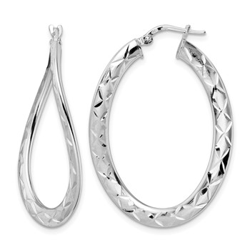 Leslie's Sterling Silver Rhod-plated Pol & D/C Curved Oval Hoop Earrings