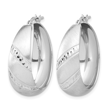 Leslie's Sterling Silver Rhodium-plated Satin Diamond-cut Hoop Earrings — alternate view