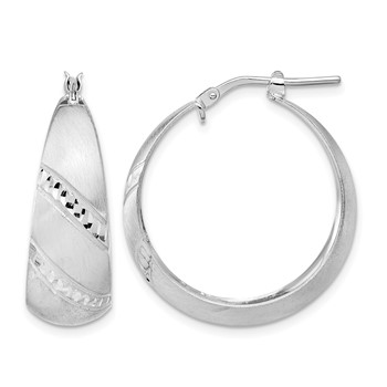 Leslie's Sterling Silver Rhodium-plated Satin Diamond-cut Hoop Earrings