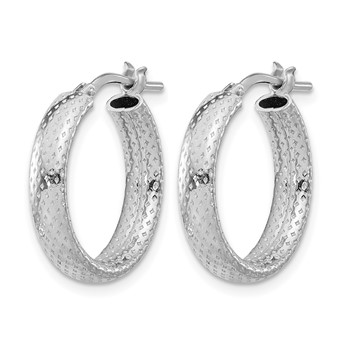 Leslie's Sterling Silver Rhodium-plated Polished and Textured Hoop Earrings — alternate view