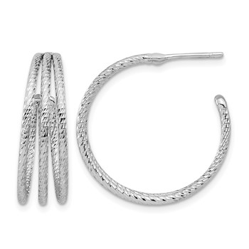 Leslie's Sterling Silver Rh-plated Diamond Cut J-Hoop Earrings