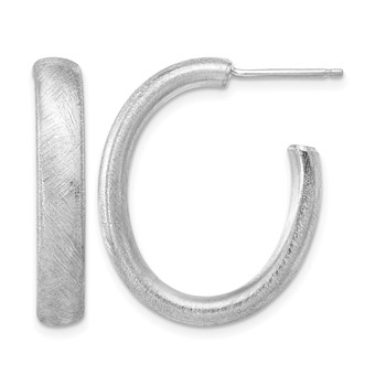 Leslie's Sterling Silver Rhodium-plated Brushed J-Hoop Post Earrings