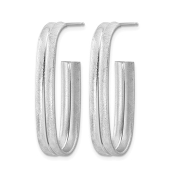 Leslie's Sterling Silver Rhodium-plated Brushed J-Hoop Post Earrings — alternate view