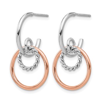 Leslie's Sterling Silver RH-plated with Rose-tone Circles Post Dangle Earri — alternate view