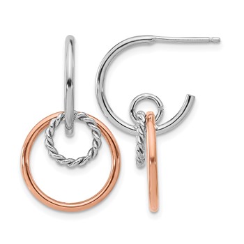 Leslie's Sterling Silver RH-plated with Rose-tone Circles Post Dangle Earri