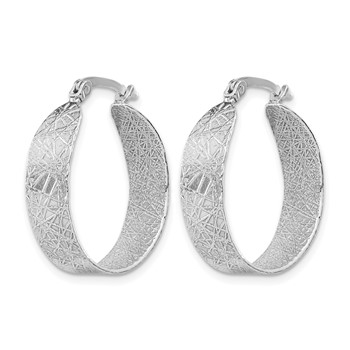 Leslie's Sterling Silver Rhodium-plated Textured Hoop Earrings — alternate view