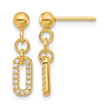 Leslie's Sterling Silver Gold-plated Polished CZ Dangle Post Earrings