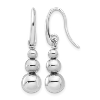 Leslie's SS Rh-plated Polished Beads Shepherd's Hook Dangle Earrings