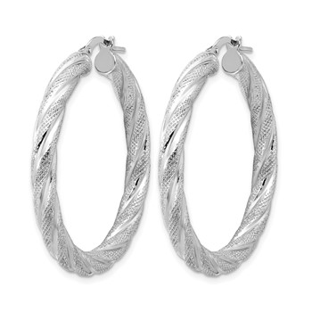 Leslie's Sterling Silver Rh-plated Polished and Textured Round Hoops — alternate view