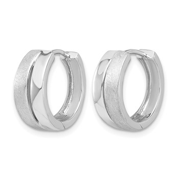 Leslie's Sterling Silver RH-plated Satin and Polished Hinged Hoop Earrings — alternate view