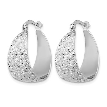 Leslie's Sterling Silver Rhodium-plated Textured Hoop Earrings — alternate view
