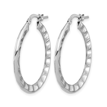 Leslie's Sterling Silver Rh-plated Polished/Hammered Hoop Earrings — alternate view