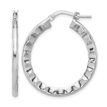 Leslie's Sterling Silver Rh-plated Polished/Hammered Hoop Earrings