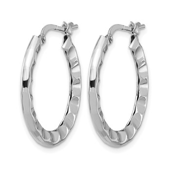 Leslie's Sterling Silver Rh-plated Polished/Hammered Hoop Earrings — alternate view